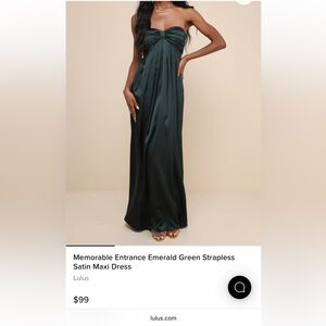 Lulus Memorable Entrance Emerald Green Strapless Satin Maxi Dress